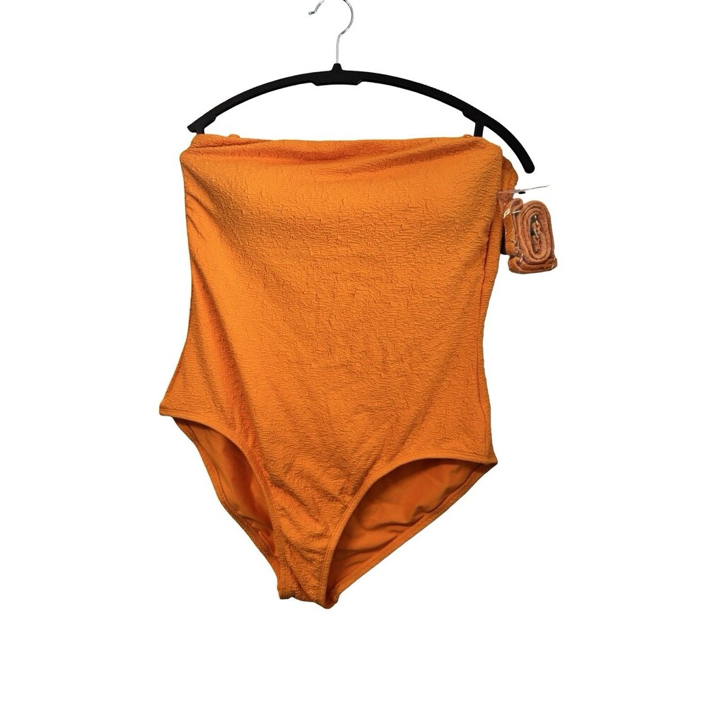Shade & Shore Bandeau One Piece Swimsuit Orange XL 16 NWT Removable Straps